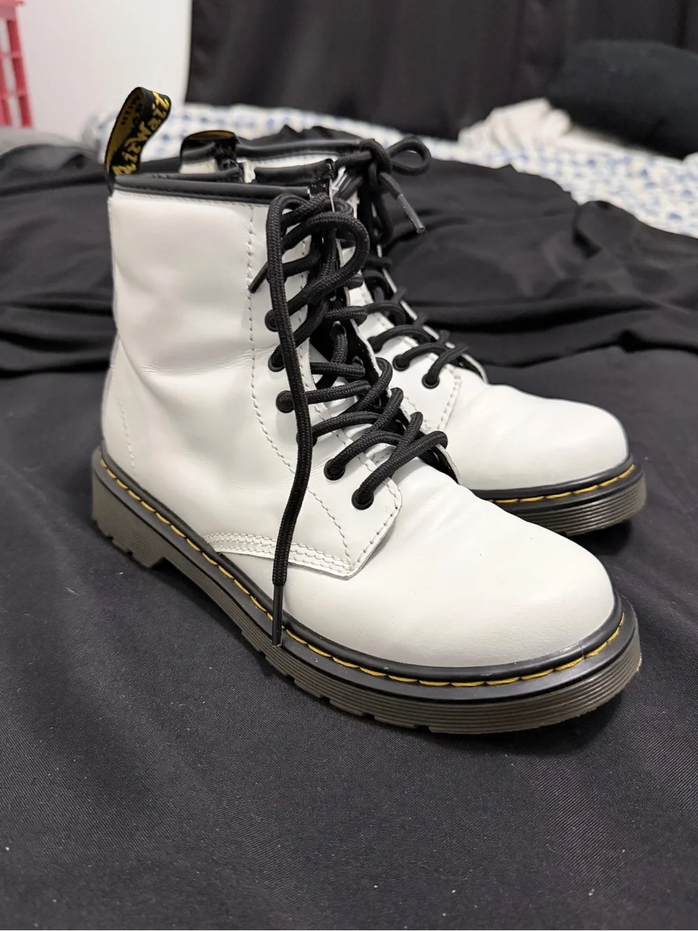 Dr. Martens White Lace-Up Combat Boots with Black Laces size 3